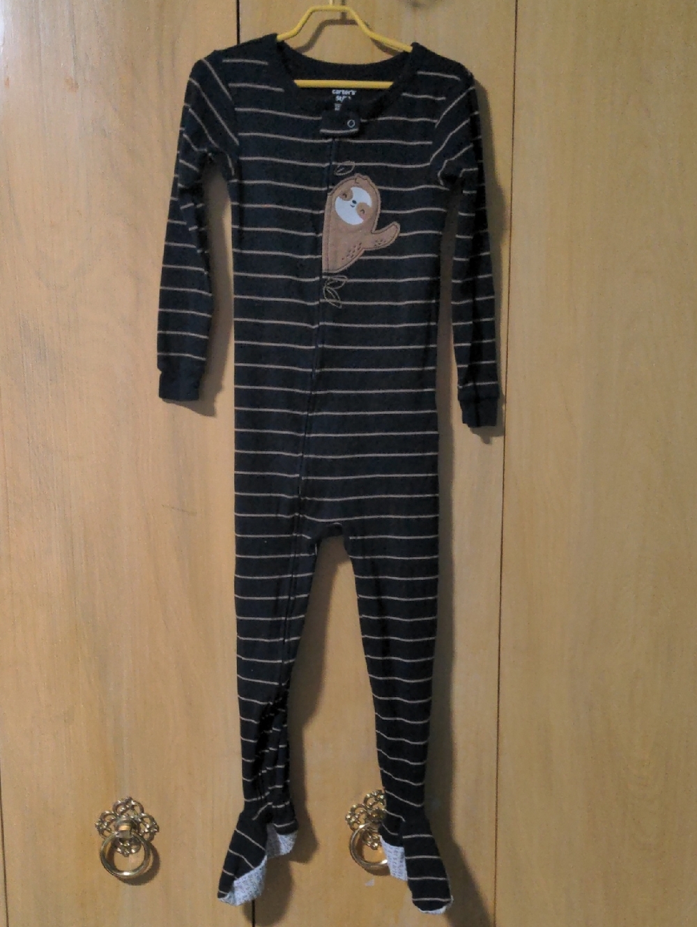 Carter's Black & Brown  Footsie Striped Footed One-Piece Pajama With A Sloth